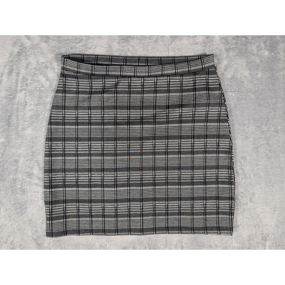 Forever 21 Womens Black White Plaid‎ Elastic Waist Bodycon Mini Skirt Size Small